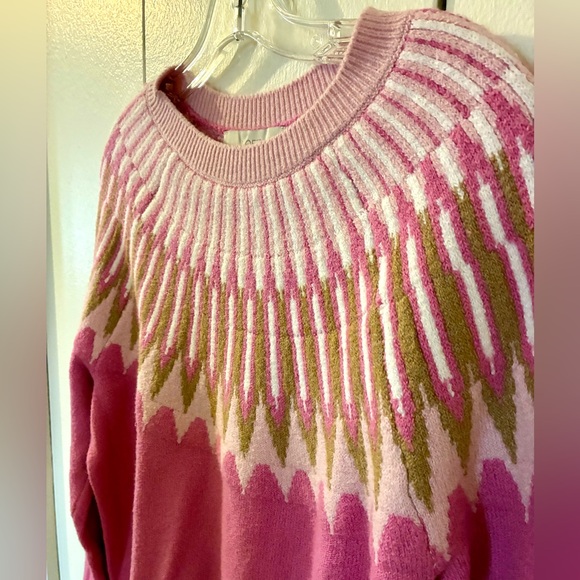 The Loft Bright Pink Fair Isle Style Patterned Crewneck Sweater - Picture 9 of 10